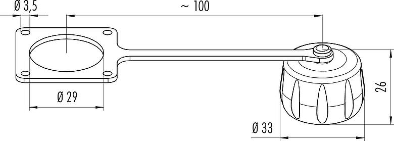 Dessin coté Capuchon de protection, IP68/IP69K branché, avec sangle de retenue