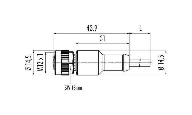 Scale drawing 77 3430 0000 80204-0500 - M12 Female cable connector, Contacts: 4, unshielded, moulded on the cable, IP68, PUR, black, 4 x 0.34 mm², for welding applications, 5 m