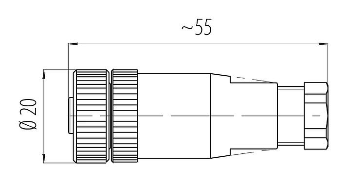Schaaltekening M12 Kabeldoos, aantal polen: 2+PE, 4,0-6,0 mm, onafgeschermd, schroefklem, IP67