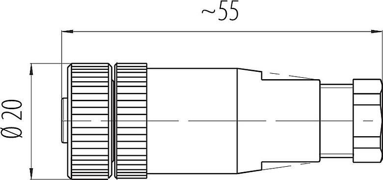 Dessin coté M12 Connecteur femelle, Contacts: 2+PE, 4,0-6,0 mm, non blindé, pince à visser, IP67
