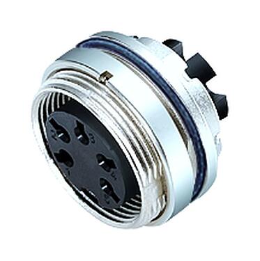 Illustration M16 Female panel mount connector, Contacts: 4 (04-a), unshielded, crimping (Crimp contacts must be ordered separately), IP67, UL 2238, M18x0,75, Rear mounting