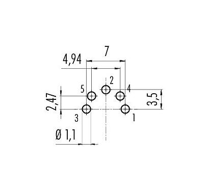 Geleiderconfiguratie 09 0119 90 05 - M16 Male panel mount connector, aantal polen: 5 (05-b), onafgeschermd, THT, IP67, UL, aan voorkant verschroefbaar