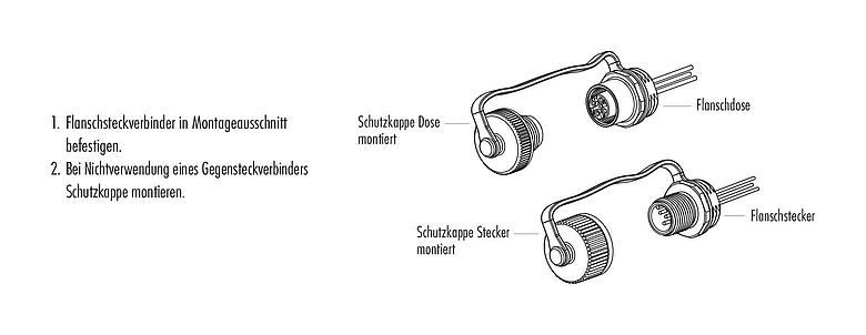Montageanleitung M12 Flanschstecker, Polzahl: 5, ungeschirmt, Litzen, IP68/IP69K, M16x1,5, Frontmontage, für Outdoor Anwendungen, UV-Beständig, vergossen