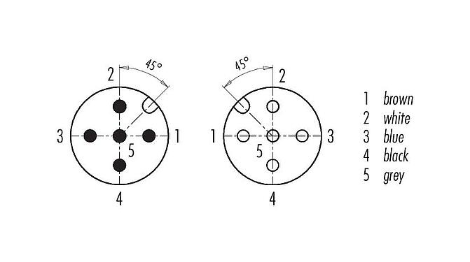 Arranjo de contato (Lado do plug-in) M12 Cabo de conexão plugue de cabo - tomada angular, Contatos: 5, desprotegido, moldado no cabo, IP68/IP69K, UL 2238, PUR, preto, 5 x 0,34 mm², 1 m