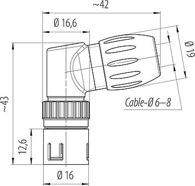 Schaaltekening Snap-In Male haakse connector, aantal polen: 3, 6,0-8,0 mm, onafgeschermd, soldeer, IP67