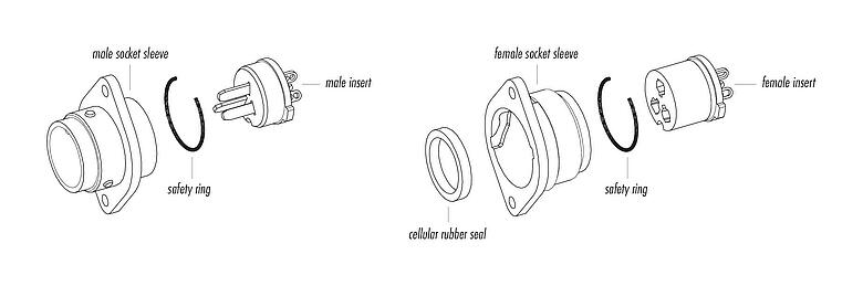 Component part drawing Bayonet Male panel mount connector, Contacts: 7, unshielded, solder, IP40, Front mounting