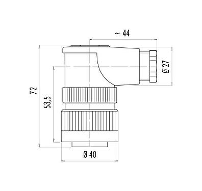 Scale drawing RD30 Female angled connector, Contacts: 24, 10.0-12.0 mm, unshielded, solder, IP65
