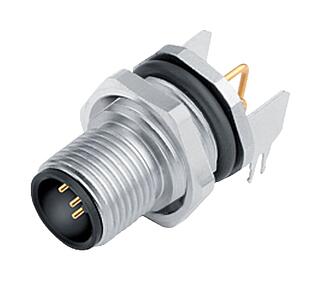 M12 Male panel mount connector, Contacts: 4, shieldable, THT, IP68, UL 2238, PG 9, Rear mounting, potted
