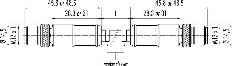 Schaaltekening M12 Verbindingskabel 2 kabelstekker, aantal polen: 4, afgeschermd, aan de kabel aangegoten, IP67, UL, Profinet/Ethernet CAT5e, PUR, groen, 4 x AWG 22, 2 m