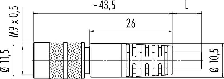 Scale drawing M9 Female cable connector, Contacts: 7, shielded, moulded on the cable, IP67, PUR, black, 8 x 0.14 mm², 5 m