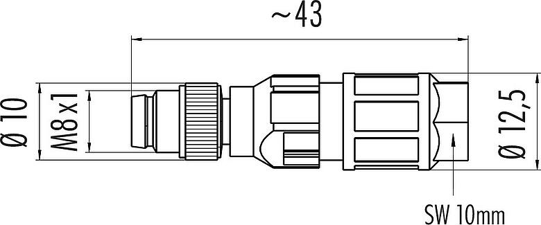 Dessin coté M8 Connecteur mâle, Contacts: 3, 2,5-5,0 mm, non blindé, IDC, IP67, UL
