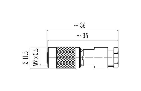 스케일 드로잉 M9 케이블 소켓, 콘택트 렌즈: 3, 3.5-5.0mm, 차폐되지 않음, 솔더, IP67
