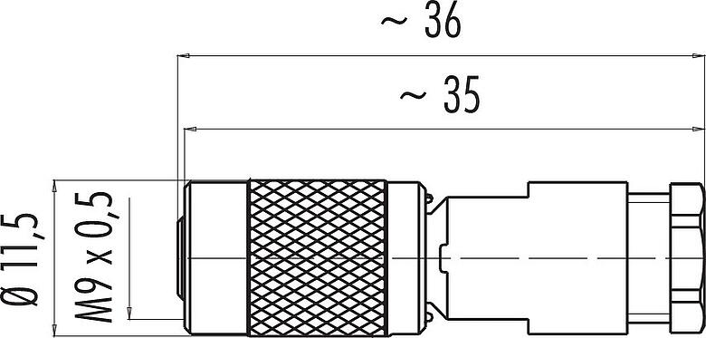 스케일 드로잉 M9 케이블 소켓, 콘택트 렌즈: 2, 3.5-5.0mm, 차폐되지 않음, 솔더, IP67