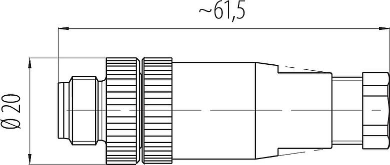 Dessin coté M12 Connecteur mâle, Contacts: 2+PE, 4,0-6,0 mm, non blindé, pince à visser, IP67