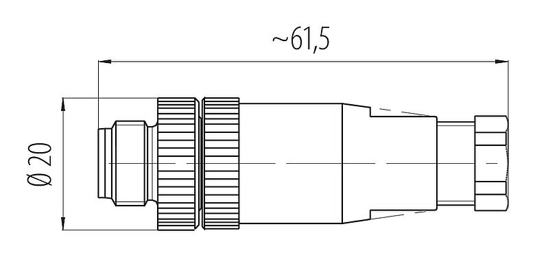 比例图 M12 直头针头电缆连接器, 极数: 2+PE, 4.0-6.0mm, 非屏蔽, 螺钉接线, IP67, UL