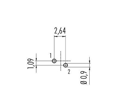 Layout dos condutores M9 Soquete de flange, Contatos: 2, desprotegido, THT, IP40, M9x0,5, Montagem frontal