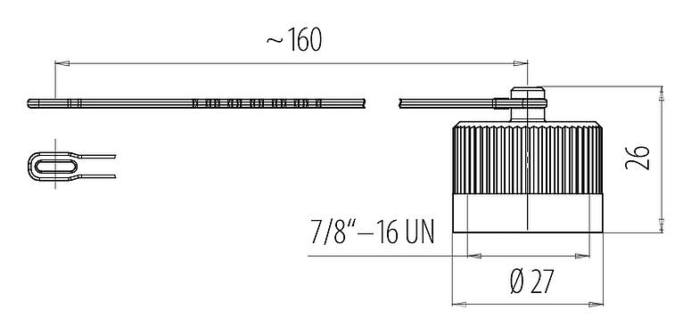 Dessin coté 7/8" Capuchon de protection, IP67, avec sangle de retenue