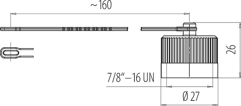 Scale drawing 7/8" Protecting cap, IP67, with retaining strap