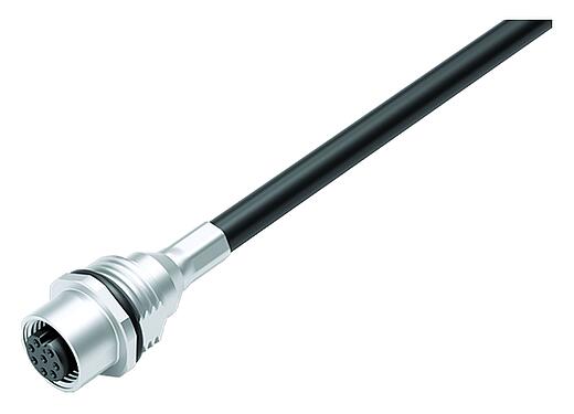 插圖 M12 孔頭法蘭座, : 8, 6.0mm, 遮罩, 法蘭座帶電纜, IP68, M16x1.5, PUR, 8x0.25mm², 板前安裝, 0.5m