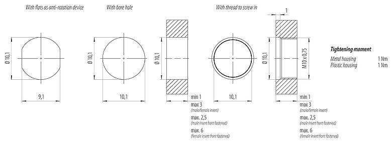 Szerelési adatok M8 panelre szerelhető foglalat, : 4, árnyékolatlan, sodrott vezeték, IP67, M8x1,0, hátsó panel felszerelés