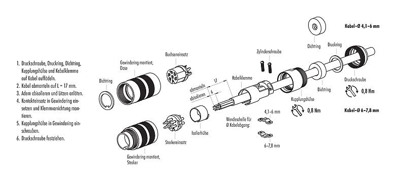Montageanleitung 99 5110 60 04 - M16 Kabeldose, Polzahl: 4 (04-a), 4,1-7,8 mm, schirmbar, löten, IP68, UL, Kurzversion