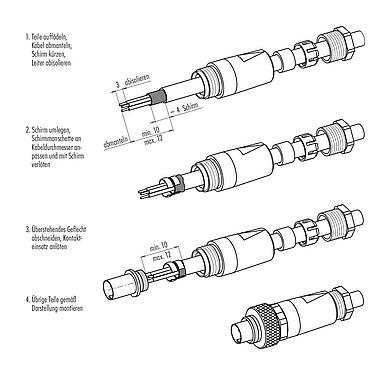 Montageanleitung M9 Kabeldose, Polzahl: 3, 3,5-5,0 mm, schirmbar, löten, IP67, mit Schirmmanschette