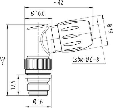 Schaaltekening Snap-In Female haakse connector, aantal polen: 3, 6,0-8,0 mm, onafgeschermd, soldeer, IP67