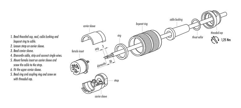 Assembly instructions M25 Female cable connector, Contacts: 12, 5.0-8.0 mm, shieldable, solder, IP40
