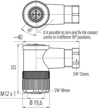 Schaaltekening M12 Female haakse connector, aantal polen: 5, 4,0-6,0 mm, onafgeschermd, schroefklem, IP67, UL 2238