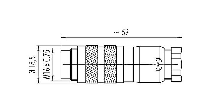 Scale drawing M16 Male cable connector, Contacts: 4 (04-a), 6.0-8.0 mm, shieldable, screw clamp, IP67, UL 2238