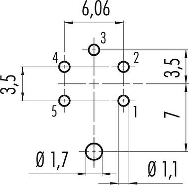 Conductor layout M16 Male panel mount connector, Contacts: 5 (05-a), shieldable, THT, IP40, M18x0,75, Rear mounting