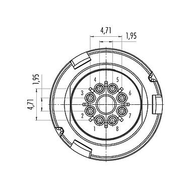 Polbild (Steckseite) Bajonett Kabelstecker, Polzahl: 8, 2,5-4,0 mm, ungeschirmt, löten, IP67 (auch ungesteckt)
