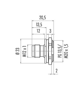Schaaltekening 86 4531 1002 00005 - M12 Male panel mount connector, aantal polen: 5, onafgeschermd, soldeer, IP67, UL, PG 13,5