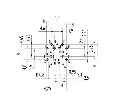 Disposizione dei conduttori 09 0464 90 19 - M16 Connettore femmina a flangia, Numero poli: 19 (19-a), non schermato, THT, IP67, UL, montaggio anteriore