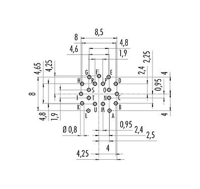 Leiterplattenlayout M16 Flanschdose, Polzahl: 19, ungeschirmt, THT, IP40, M18x0,75, Rückwandmontage