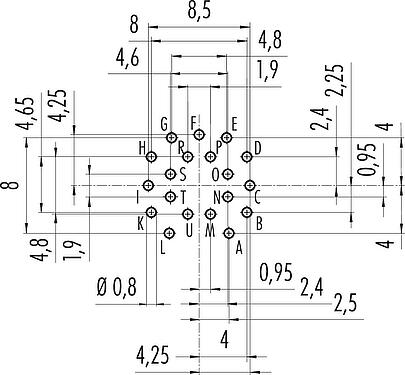 Conductor layout M16 Female panel mount connector, Contacts: 19, unshielded, THT, IP40, M18x0,75, Rear mounting