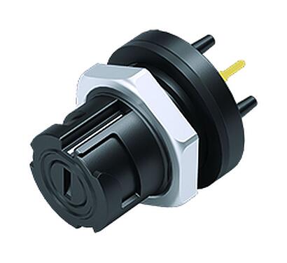 Illustration Bayonet Female panel mount connector, Contacts: 5, unshielded, THT, IP54 unplugged, M13x1,0, Rear mounting