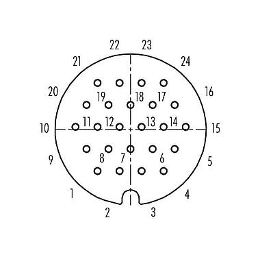 Disposition des contacts (Côté plug-in) 99 0738 73 24 - RD30 Connecteur femelle coudé, Contacts: 24, 14,0-18,0 mm, non blindé, souder, IP65