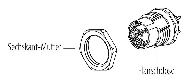 Montageanleitung M12 Flanschdose, Polzahl: 8, schirmbar, THT, IP67, UL, M16x1,5, Rückwandmontage