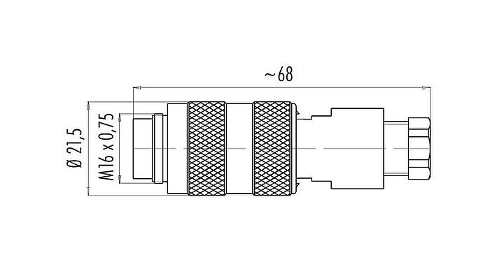 Disegno in scala M16 Connettore cavo maschio, Numero poli: 2 (02-a), 4,0-6,0 mm, non schermato, saldare, IP67