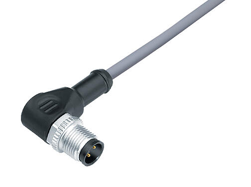 Illustration 77 3427 0000 20004-0500 - M12 Male angled connector, Contacts: 4, unshielded, moulded on the cable, IP69K, UL, PVC, grey, 4 x 0.34 mm², 5 m