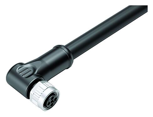 Illustration M12 Connecteur femelle coudé, Contacts: 4, non blindé, surmoulé sur le câble, IP68, UL, PUR, noir, 4 x 1,50 mm², 5 m