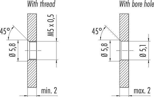 Assembly instructions / Panel cut-out M5 Male panel mount connector, Contacts: 4, unshielded, single wires, IP67, M5x0.5, Front mounting, potted