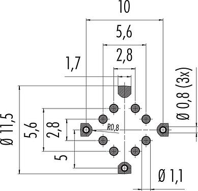 Leiterplattenlayout M12 Flanschdose, Polzahl: 8, schirmbar, SMT, IP68, M14x1,0, Rückwandmontage