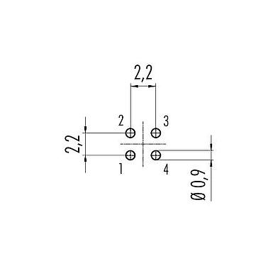 Layout dos condutores M9 Soquete de flange, Contatos: 4, desprotegido, THT, IP40, M9x0,5, Montagem frontal