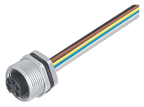 Illustrazione 7/8" Connettore femmina a flangia, Numero poli: 2+PE, non schermato, fili singoli, IP68, UL 2238, VDE, Montaggio anteriore, modellato