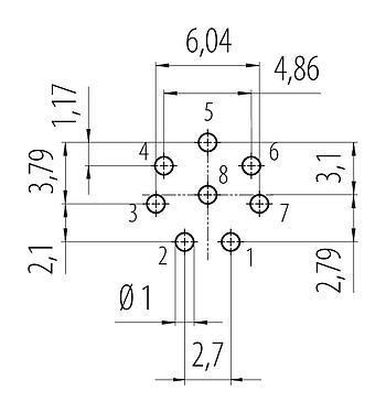 Disposizione dei conduttori 99 9128 090 08 - Snap-In Connettore femmina a flangia, Numero poli: 8, non schermato, THT, IP67, VDE