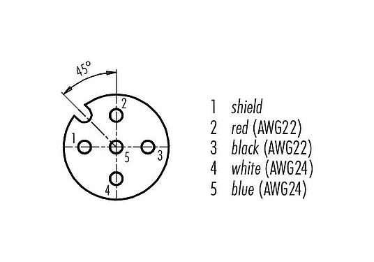 Contactconfiguratie (Insteekbereik) M12 Kabelstekker - kabeldoos, aantal polen: 5, afgeschermd, aan de kabel aangegoten, IP68, UL 2238, CAN-Bus, PUR, violet, 1 x 2 x AWG 22 + 1 x 2 x AWG 24, 2 m