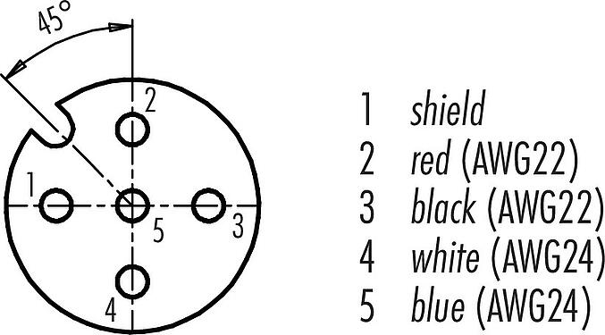 Contact arrangement (Plug-in side) M12 Female angled connector, Contacts: 5, shielded, moulded on the cable, IP68, UL 2238, CAN-Bus, PUR, violet, 1 x 2 x AWG 22 + 1 x 2 x AWG 24, 2 m