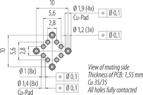 Layout dos condutores M16 Soquete de flange, Contatos: 8, blindável, THR, IP67, M18x0,75, Montagem no painel traseiro